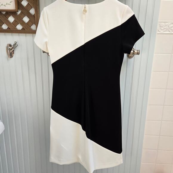 Tommy Hilfiger Black and White Colorblocked Scuba Shift Dress - Picture 3 of 10